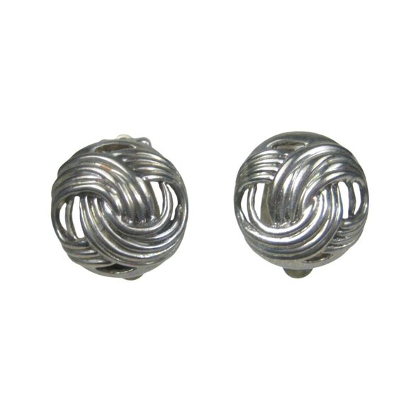 MFA Museum of Fine Arts Vintage Sterling Silver 925 Knot Clip On Earrings Dome - Picture 1 of 9